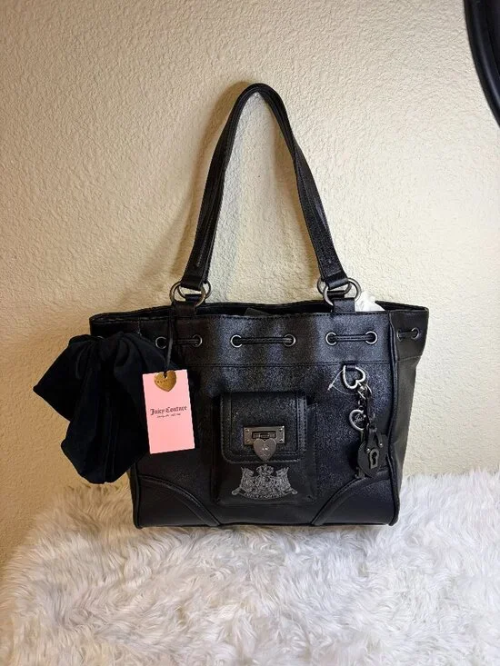 Juicy Couture Royal to Juicy Black Faux Leather Daydreamer Tote Bag NWT