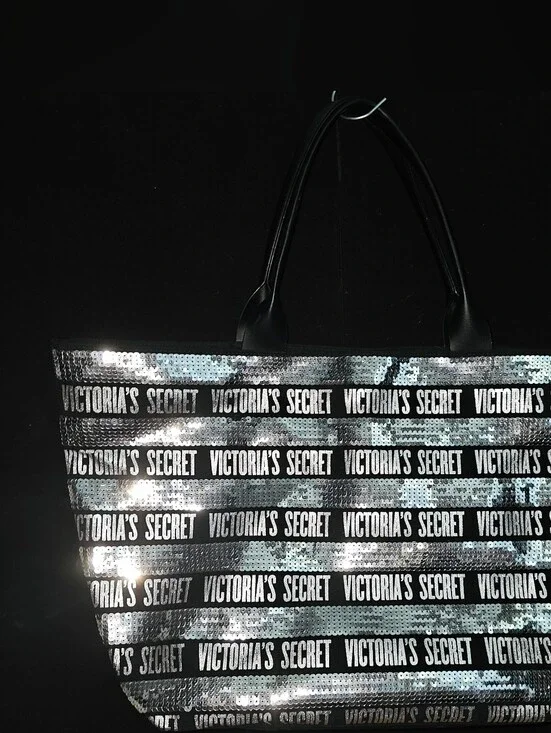 Black W/ Silver Sequins Victoria's Secret Tote 22x13x6
