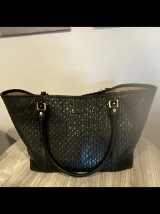 Gucci Black Quilted Tote with Gold-Tone Accents