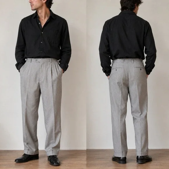 Austin Reed Super 100's Wool Dress Pants Men's 36x30 Gray Pleated Trousers