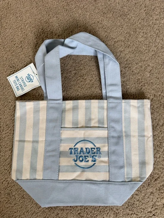 Trader Joe's Light Blue & Cream Striped Canvas Tote Bag