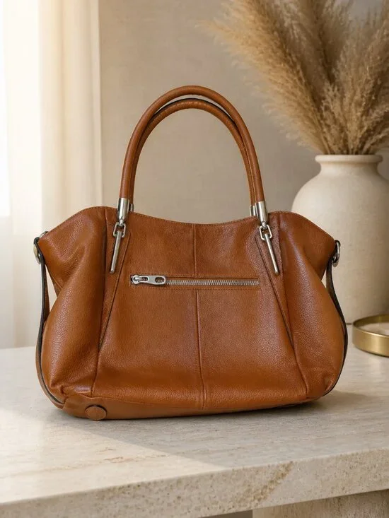 Hessee Brown Zippered Large Handbag