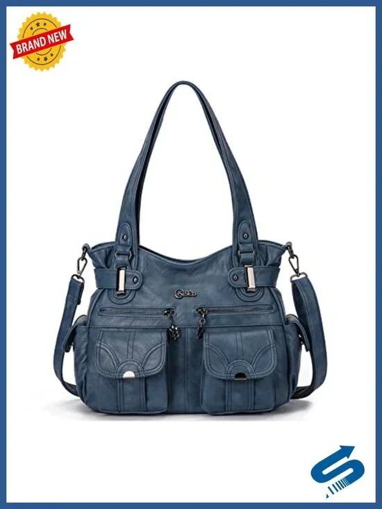 Large PU Leather Multi-Pocket Shoulder Tote Bag with Adjustable Strap