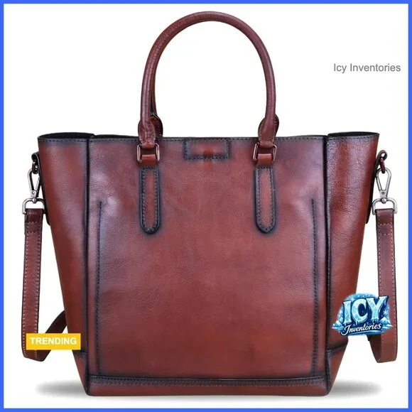 Genuine Leather Handbag Tote Satchel Shoulder Bag Vintage Handmade