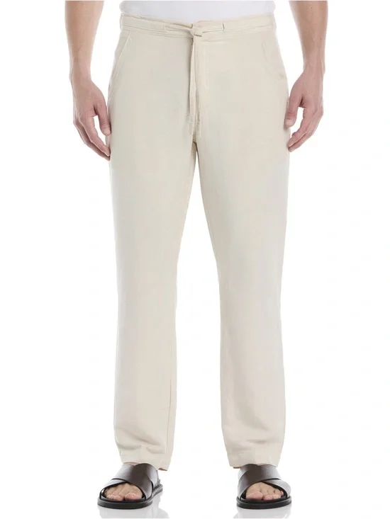 Cubavera Men's Casual Drawstring Linen-Blend Pants. Model is “silver lining”