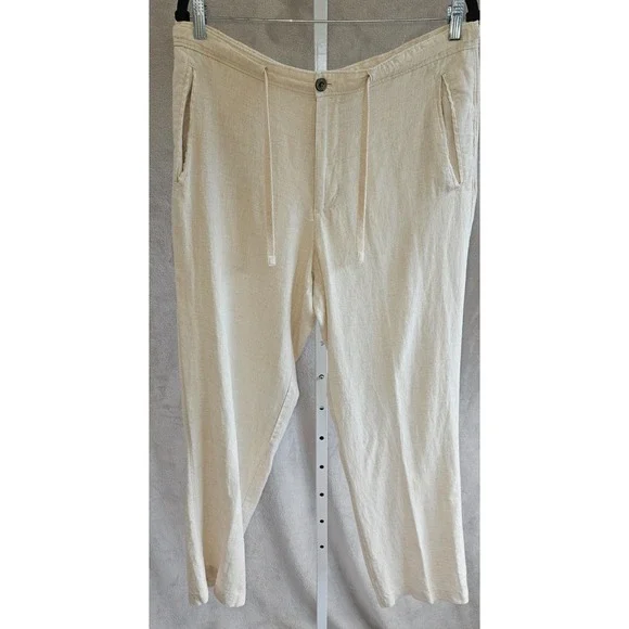 Tasso Elba Island Men's 36x30 Cream 100% Linen Drawstring Resort Pants MINT
