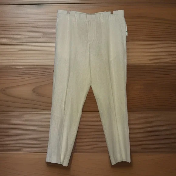 NWT Perry Ellis Portfolio Men's 34x30 Slim Fit Linen Blend Dress Pants Ivory