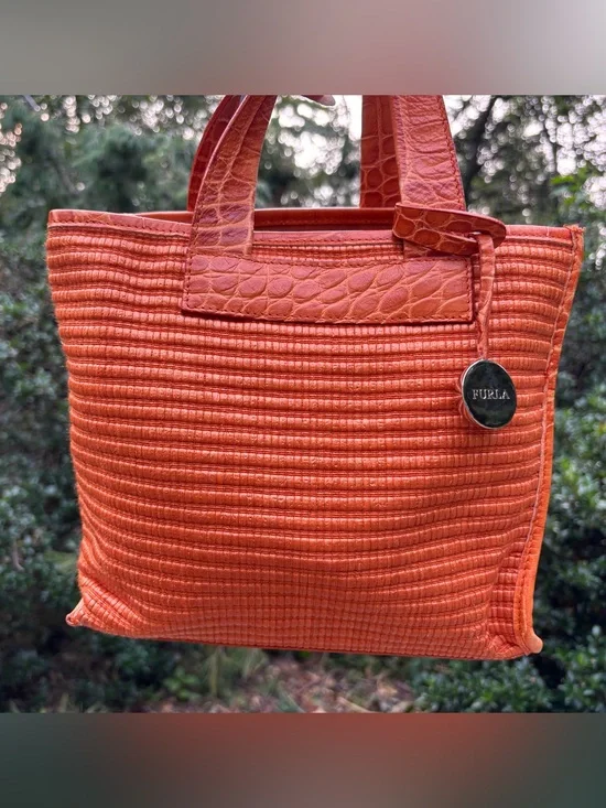 Furla Wicker Croc Embossed Tote Bag