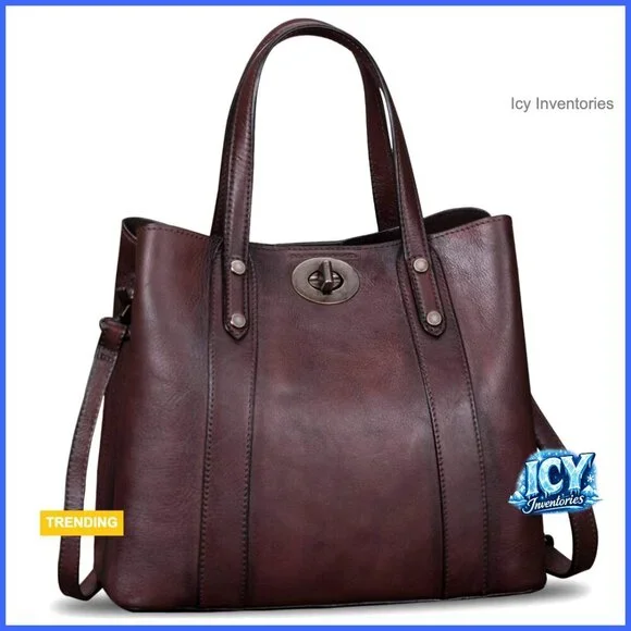 Genuine Leather Handbag Satchel Vintage Handmade Cowhide Top Handle Tote