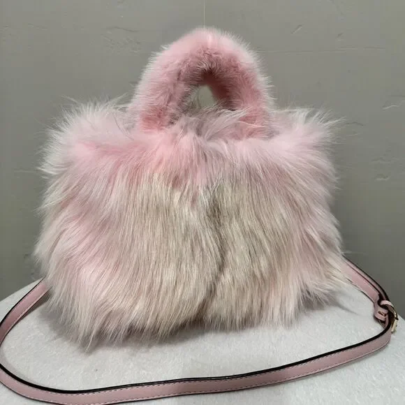 Handmade Real Fox Fur with Mink Fur Handle Satchel Bag, Includes 2 Strap Styles