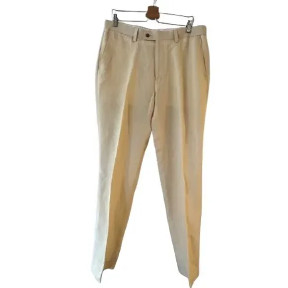 Louis Raphael Men's Tailored Linen Blend Dress‎ Pants 35 W x 32 Inseam Beige