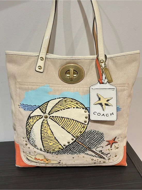 Coach Pierre Le-Tan Beach Umbrella Canvas Tote (Style# 14962) limited-edition