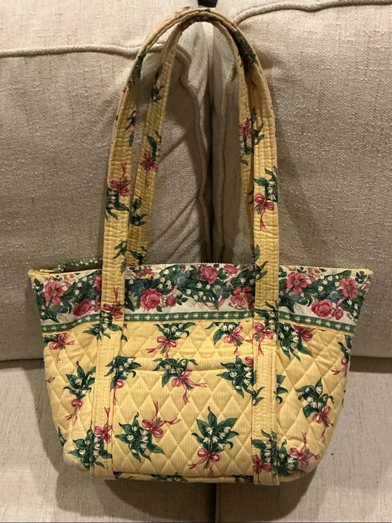 Vera Bradley Yellow Quilted Floral Tote with Pink Roses