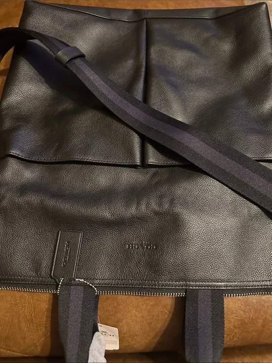 Black Leather Unisex Fold Over Tote with Dual Straps