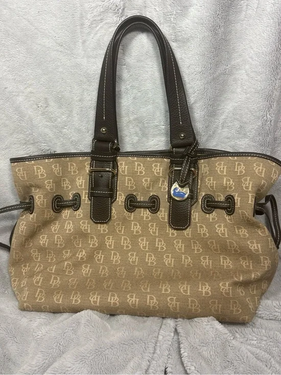 Dooney & Bourke Chiarra Tan Signature Canvas Tote with Dark Brown Trim