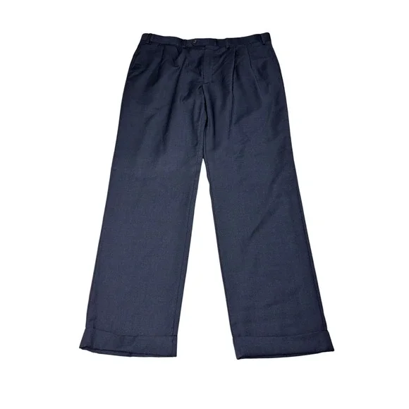 Lauren Ralph Lauren Mens 38x32 Navy Blue 100% Wool Pleated Cuffed Dress Pants