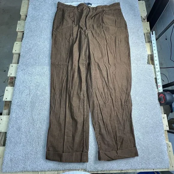Vintage Polo‎ Ralph Lauren Brown Corduroy Pants 40x30 100% Cotton Pleated Front