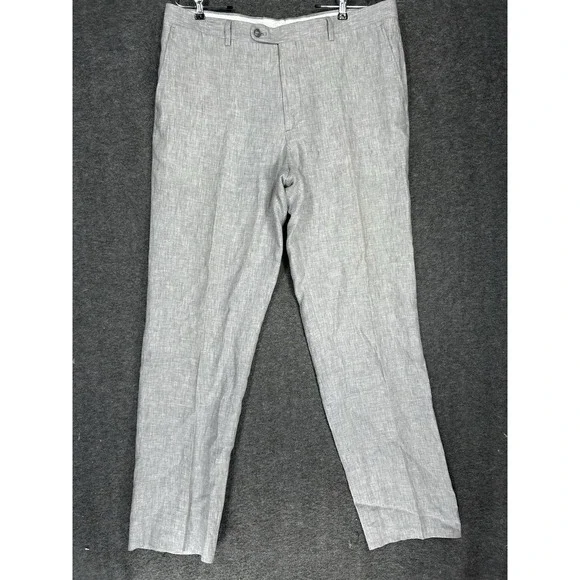 Joseph Abboud 100% Linen Dress Pants Slacks Men 36x34 Gray Beach Wedding Preppy