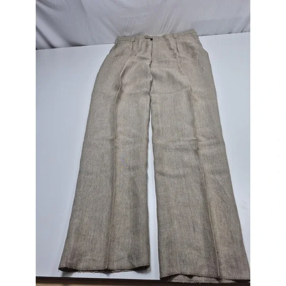 VTG John Alexander Dress Pants Mens 40x36 Beige Linen Pleated Unhemmed USA NWT