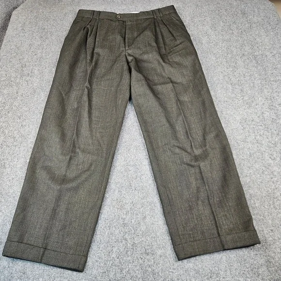 Ballin Mens 36 Grey Wool Pleated Dress Pants Cuffed Made in Canada Trousers