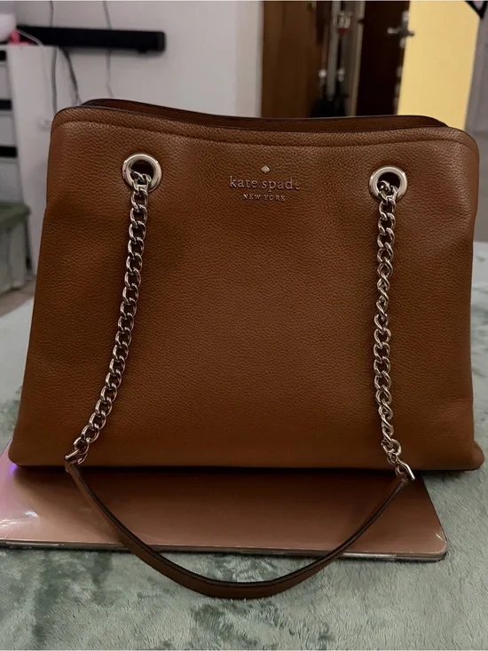 kate spade Brown Pebbled Leather Chain-Handle Tote