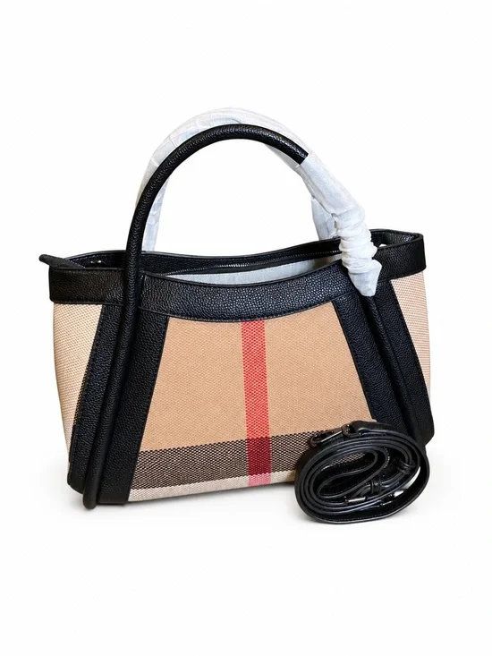 Classic Two-Tone Canvas Tote Bag with Black Trims