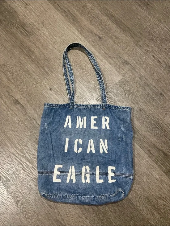 American Eagle Blue Denim Tote Bag with White Logo Have One Spots
