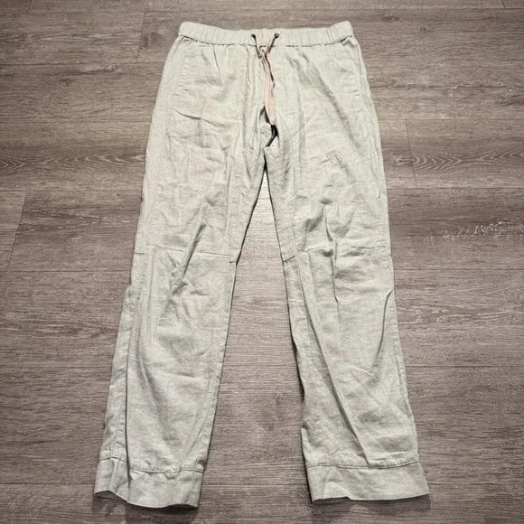 Vintage Mossimo Pants Mens Medium Gray Linen Blend Drawstring Summer Beach 33x30