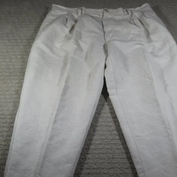 Roundtree and Yorke Men's 36x32 Cream-colored Linen/Cotton Blend Pants