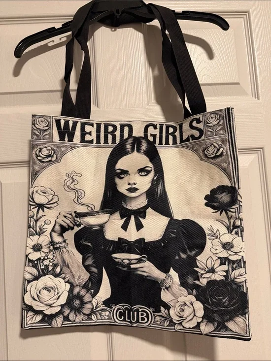 Black & Cream Graphic Tote - Gothic Floral Design