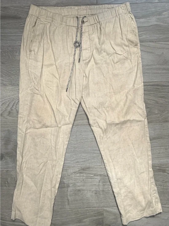 Tommy Bahama Beige Linen-Blend Drawstring Chinos