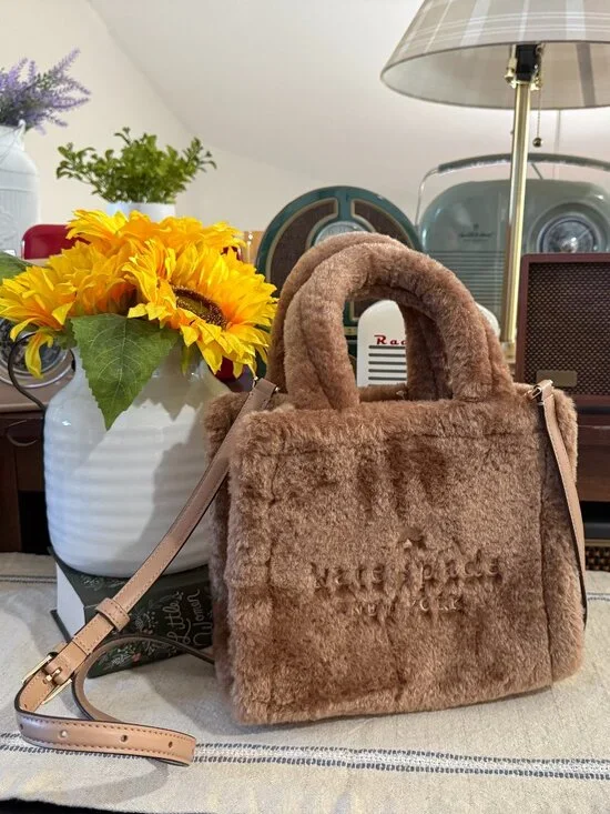 Kate Spade New York Faux Shearling Teddy Tote Crossbody | Blush Taupe | Like New