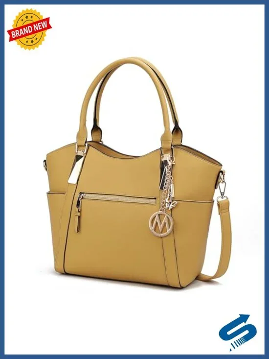 Large Vegan Leather Tote Bag with Top Zip Closure – Spacious Shoulder &