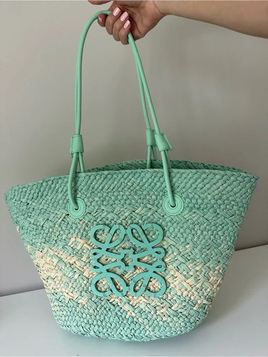 Loewe Mint Green Woven Straw Tote