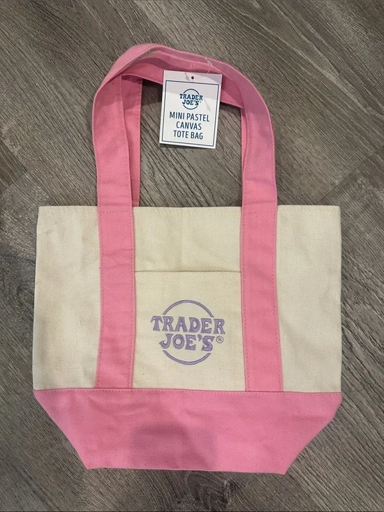 Trader Joe’s Pink & Cream Canvas mini Tote Bag- limited edition pastel.