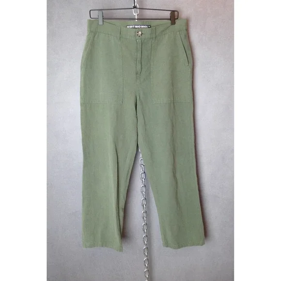 M/SF/T Mad‎ Minds Utility Pants Mens M Olive Green Cotton Linen Blend Casual