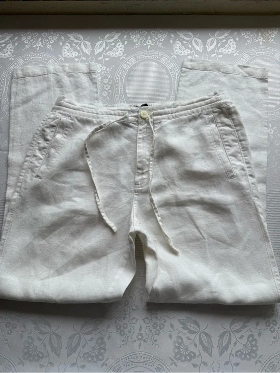 BLUE Saks Fifth Avenue White 100% Linen Casual Pants Elastic Waist Men’s Size 32