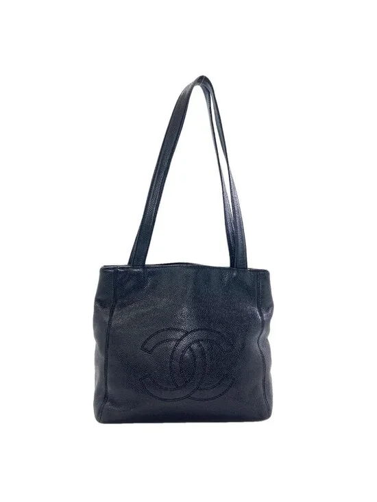 Chanel CC Logo Gold Tote Grained Calfskin