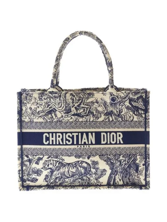 Dior Book Tote Toile de Jouy Handbag Navy Ivory Canvas