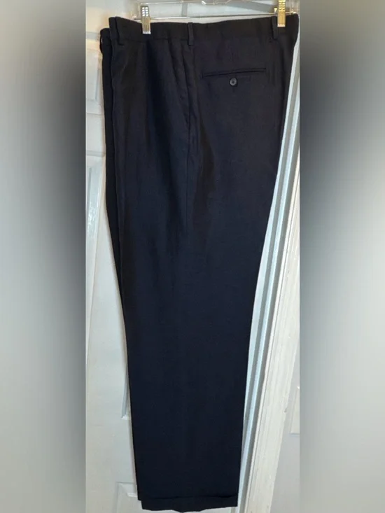 Faconnable Navy Linen Cuffed Hem Pleated TRUMAN Trousers Mens Size 38R NWOT