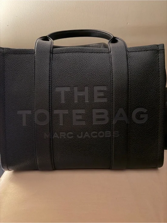 Marc Jacobs Black Pebbled Leather Tote Bag with Embossed Logo