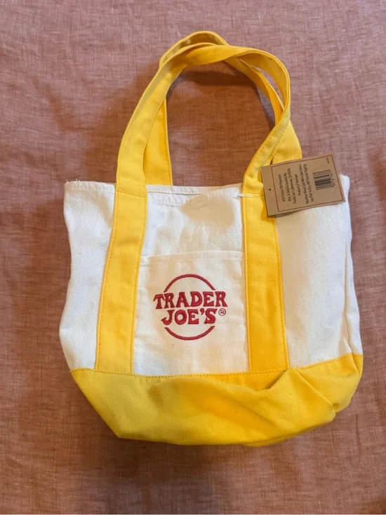 Trader Joe's mini Yellow & White Canvas Tote Bag