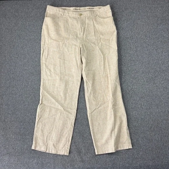 Amiani Tan Linen Cotton Blend Straight Leg Pants Mens 38 Beachy Resort Relaxed