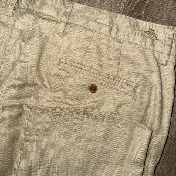 Tommy Bahama Latigo Beach Linen Blend Pants Mens 35x32 Beige Herringbone CoolMax