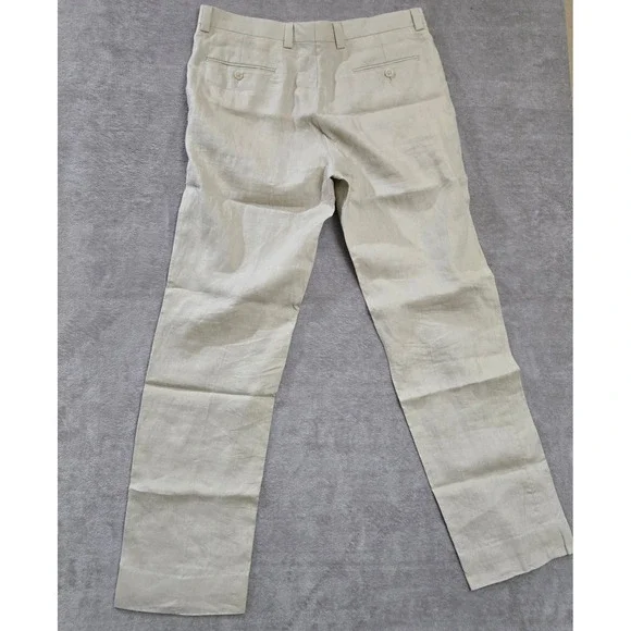 Calvin Klein Linen Trousers Men 34R Casual Beach Wedding Coastal Neutral Preppy