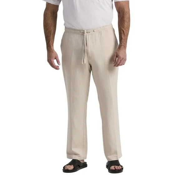 NWT Cubavera  Core Drawstring Linen Blend Straight Leg Pants Cream Men's XXL