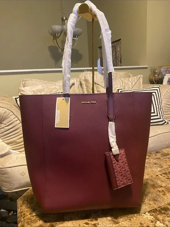 Michael Kors Burgundy Saffiano Leather Tote with Logo Tag