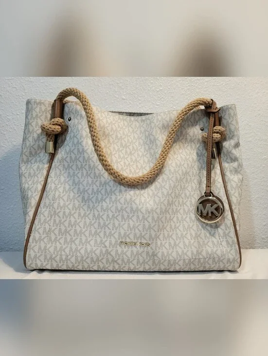 Michael Kors Cream and Tan MK Logo Tote