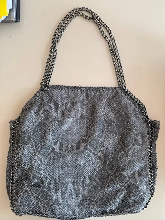 Chico's Gray Snake Embossed-Print Chain-Trim Tote