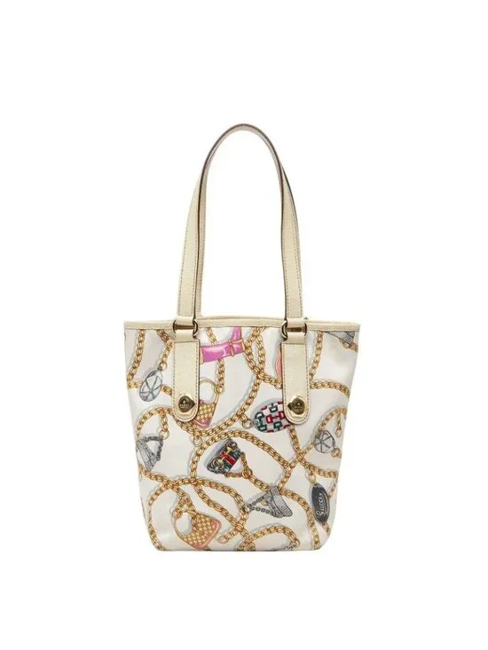 Gucci Logo Chain Motif Mini Tote White Multicolor Nylon Leather